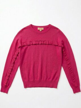 Philosophy Pink Ruffle Sweater Medium Coquette Dolman Sleeve Y2K Aesthetic